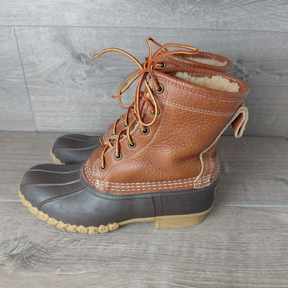 VTG LL Bean Duck Boots Womens 7 Brown Leather Rubber Ankle Insulated Maine USA - Picture 5 of 10